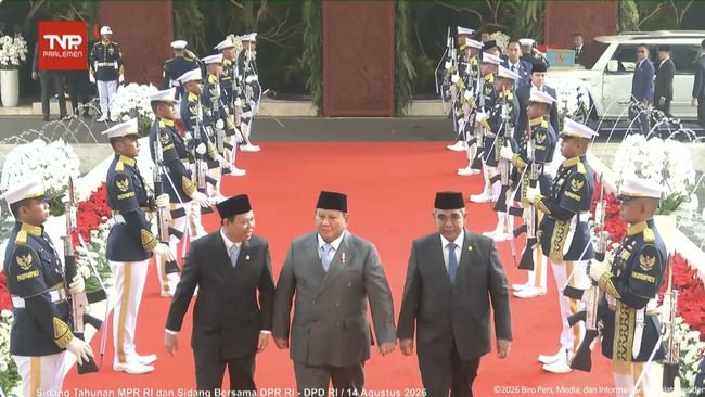 Presiden Prabowo Tiba Di DPR Didampingi Ketua MPR Dan Ketua DPD